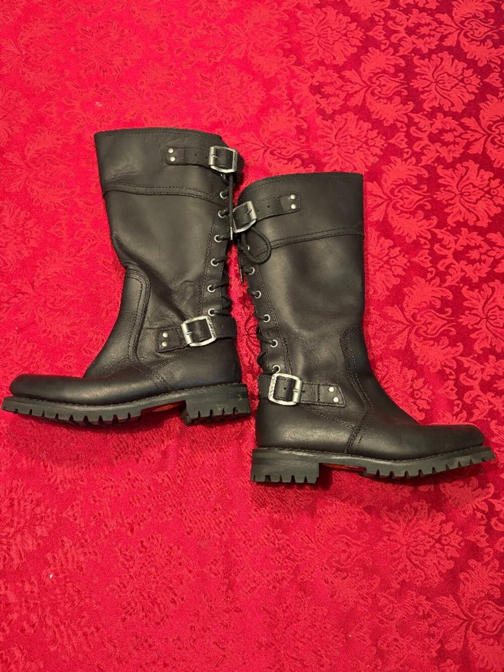 Harley-Davidson Alexa Black Leather Back-Lace Moto Boots 6.5
